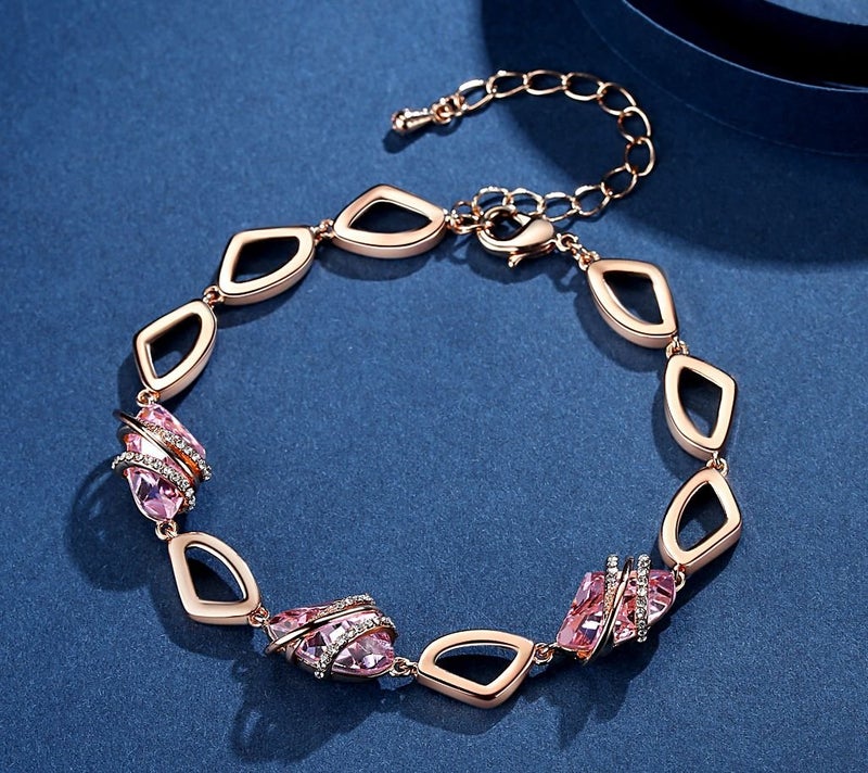 Leafael Wish Stone Link Charm Bracelet with Vintage Pink Birthstone Crystal for October, Rose Gold Plated, 7"+2" - Image 3